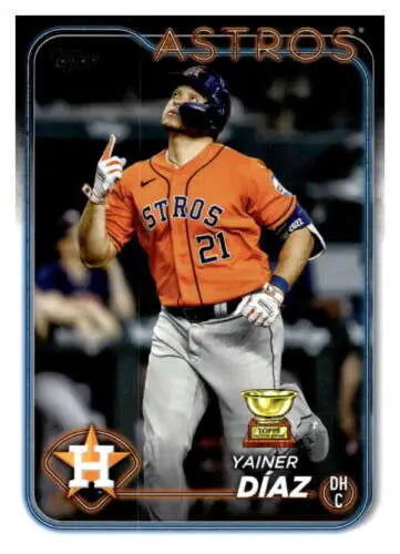 Yainer Diaz baseball card from 2024 Topps #77 with original gloss, NM-MT Astros