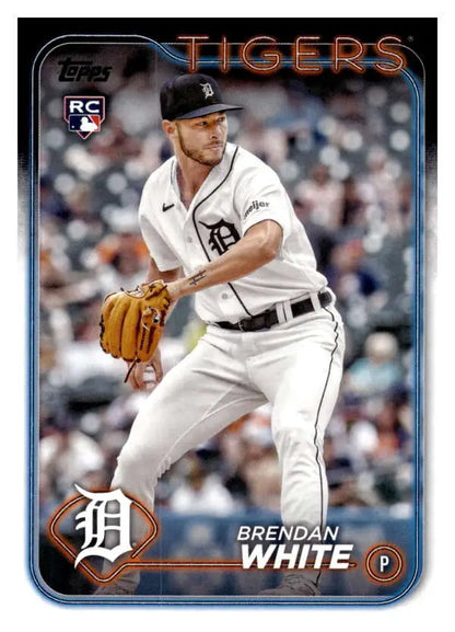 Brendan White Detroit Tigers Baseball Card showcasing pitcher mid-delivery in home uniform