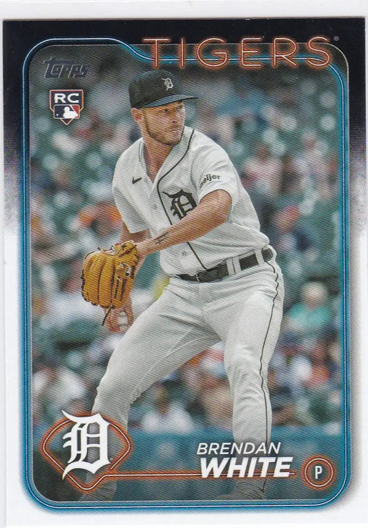 Baseball card of Brendan White RC Rookie pitching for Detroit Tigers on the mound