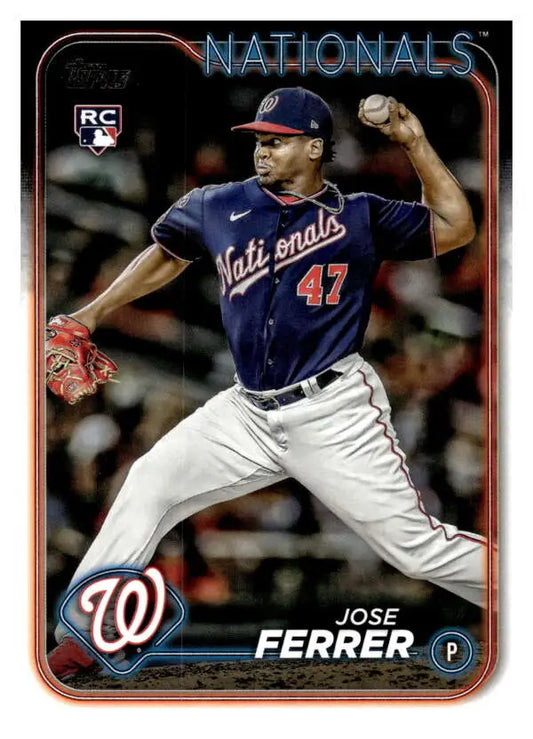 Jose Ferrer mid-throw on Washington Nationals Baseball Card 2024 Topps #85 NM-MT RC