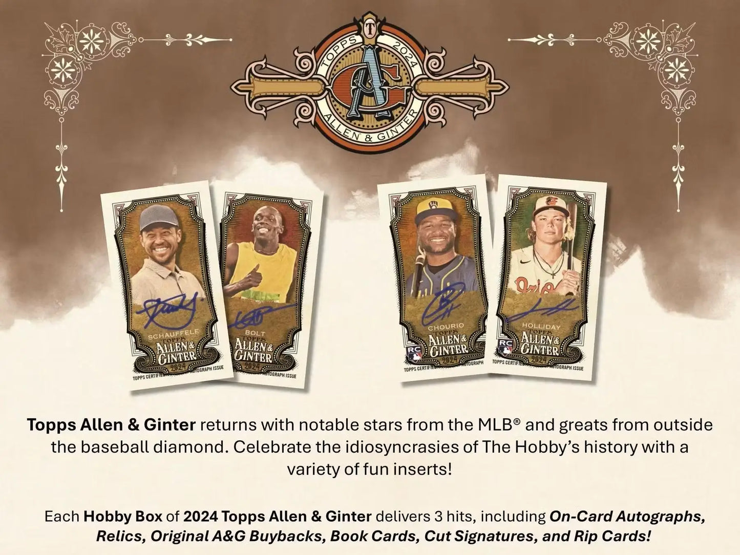 Promotional advertisement for Topps Allen & Ginter baseball cards and 8-Pack Blaster Box