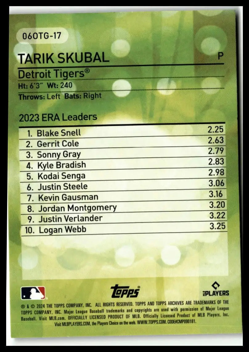 Tarik Skubal baseball card from 2024 Topps Archives for Detroit Tigers fans