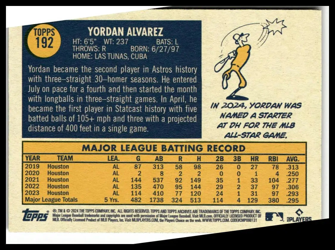 2024 Topps Archives #192 Yordan Alvarez Houston Astros baseball card collectible image