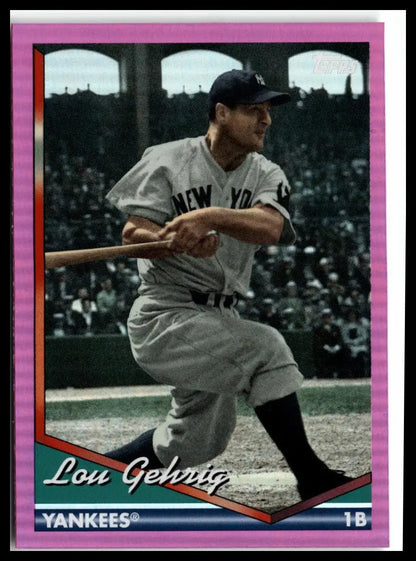 Lou Gehrig Pink Foilboard baseball card from 2024 Topps Archives New York Yankees