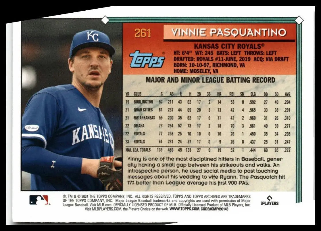 Vinnie Pasquantino Kansas City Royals baseball card from 2024 Topps Archives series