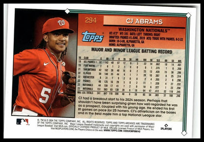 CJ Abrams 2024 Topps Archives #294 Baseball Card for Washington Nationals Trading Cards