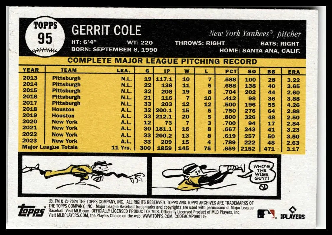 Gerrit Cole baseball card from 2024 Topps Archives #95 for New York Yankees collectors