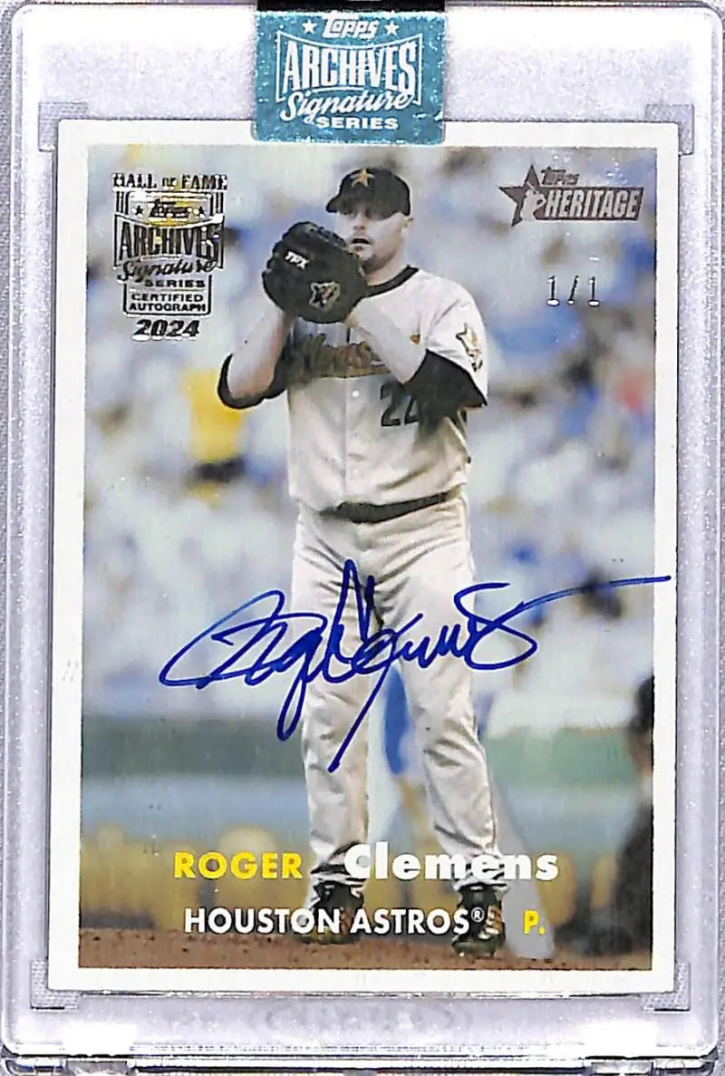 Signed Roger Clemens baseball card in Houston Astros uniform from Topps Archives Signature Series