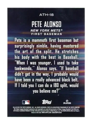 Pete Alonso baseball card back from 2024 Topps Around the Horn with original gloss