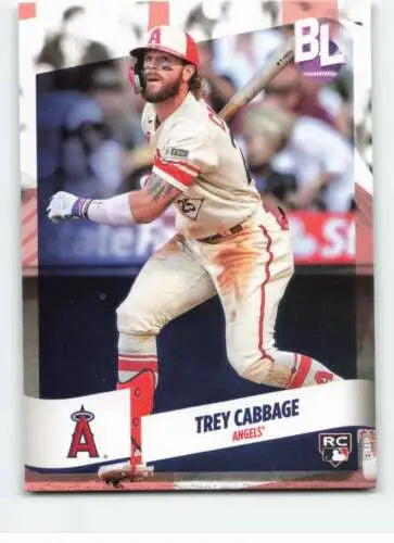 Baseball card of Trey Cabbage in cream Angels uniform, Topps Big League original gloss