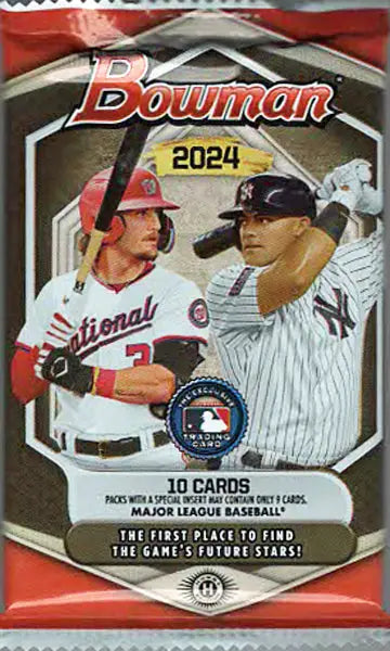 2024 Topps Bowman Baseball Hobby Pack featuring Nationals and Yankees trading cards