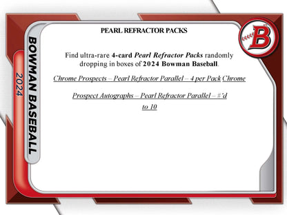 Product information card for Pearl Refractor Packs in 2024 Bowman Baseball Hobby Pack