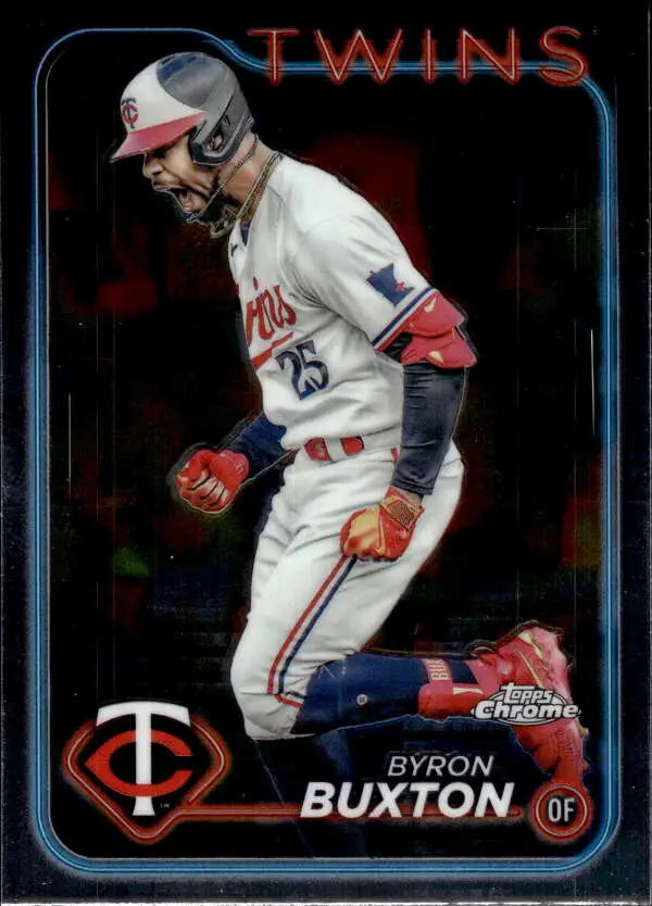 Topps Chrome Byron Buxton baseball card featuring Minnesota Twins in white uniform