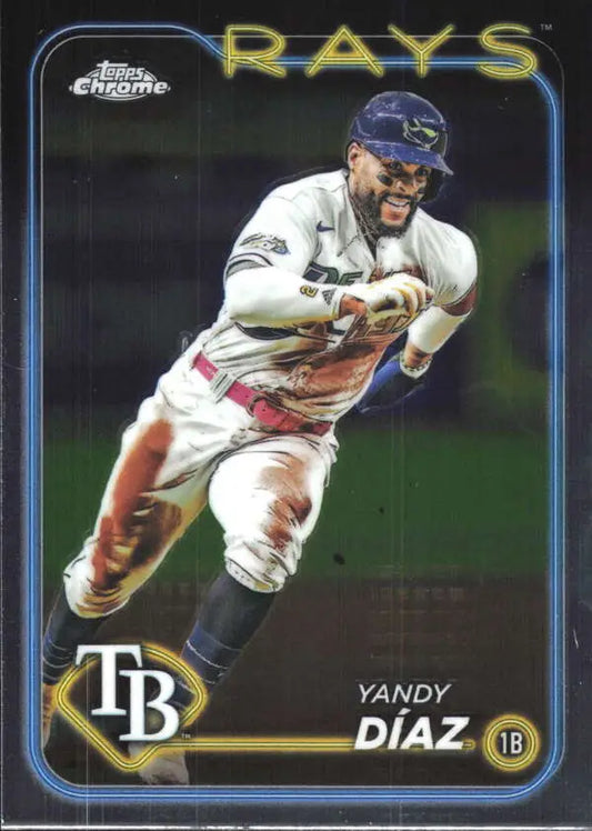 Yandy Diaz sliding on 2024 Topps Chrome #107 Tampa Bay Rays Baseball Card image