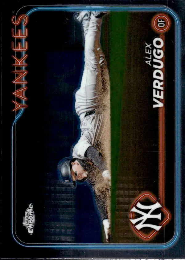 Baseball trading card of Alex Verdugo sliding into base for New York Yankees Topps Chrome