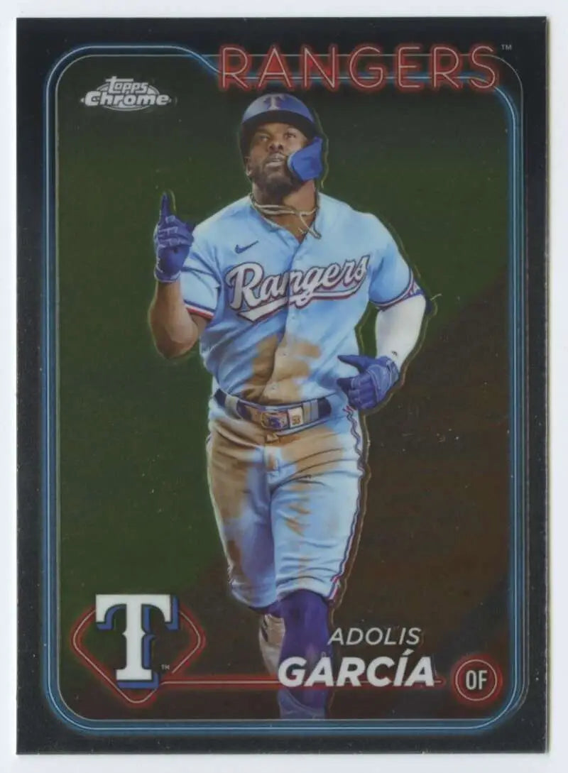 2024 Topps Chrome #114 Adolis Garcia Texas Rangers baseball card in white and blue uniform