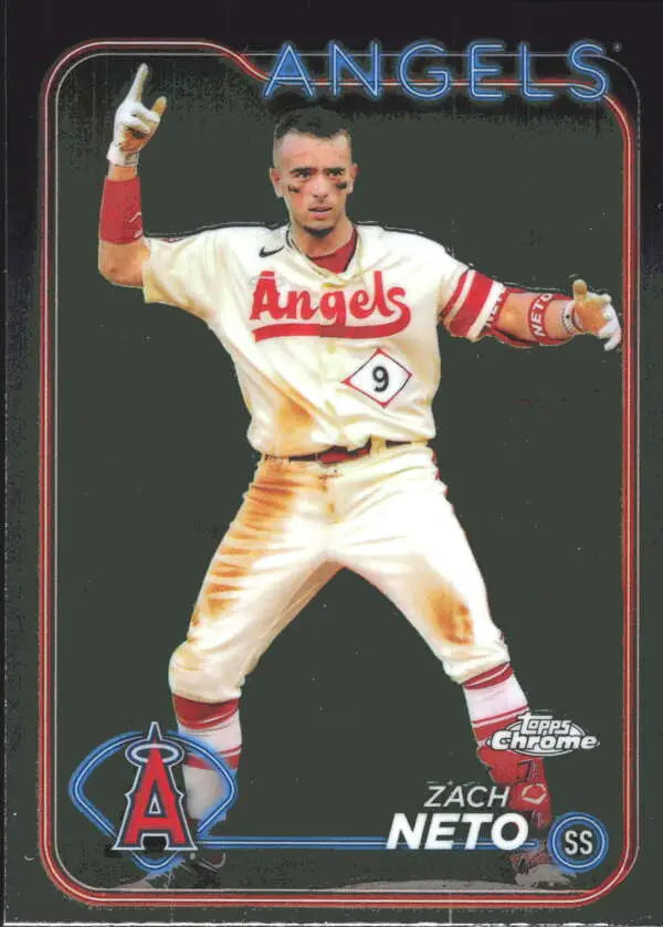 Zach Neto Los Angeles Angels Topps Chrome Baseball Card in white home uniform