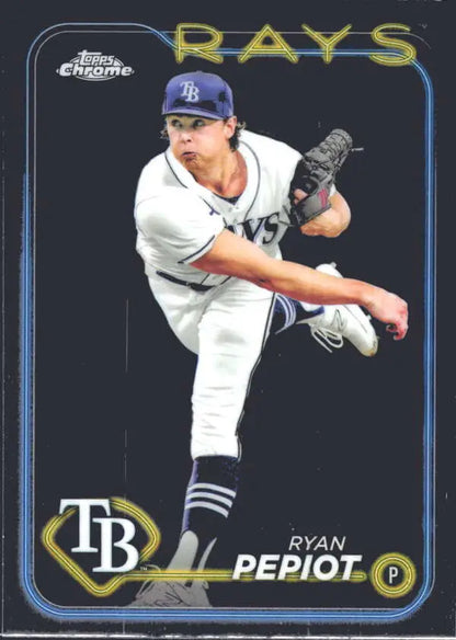 Baseball card of Ryan Pepiot pitching for Tampa Bay Rays in white home uniform