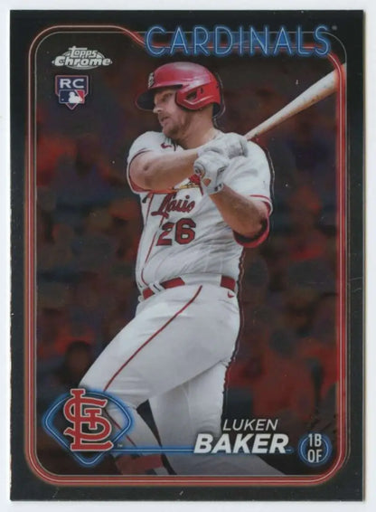 Luken Baker at bat on 2024 Topps Chrome St. Louis Cardinals baseball card