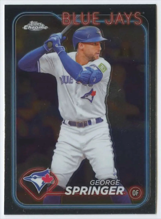 Toronto Blue Jays George Springer batting in white uniform and blue cap baseball card