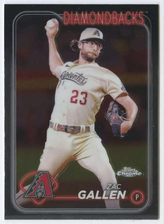 Zac Gallen Topps Chrome Baseball Card #147 featuring Diamondbacks pitcher in white uniform