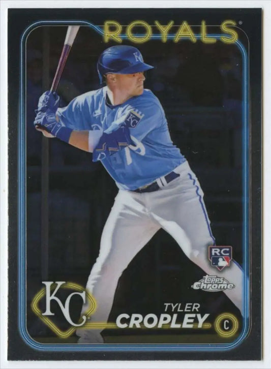 Kansas City Royals player Tyler Cropley in blue jersey batting stance baseball card