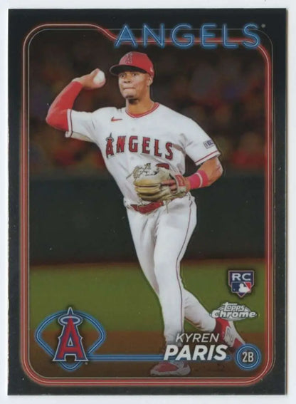 Kyren Paris throwing a ball in 2024 Topps Chrome Los Angeles Angels Baseball Card