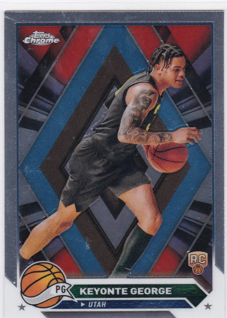 Basketball trading card of Keyonte George dribbling, 2024 Topps Chrome RC Utah Jazz