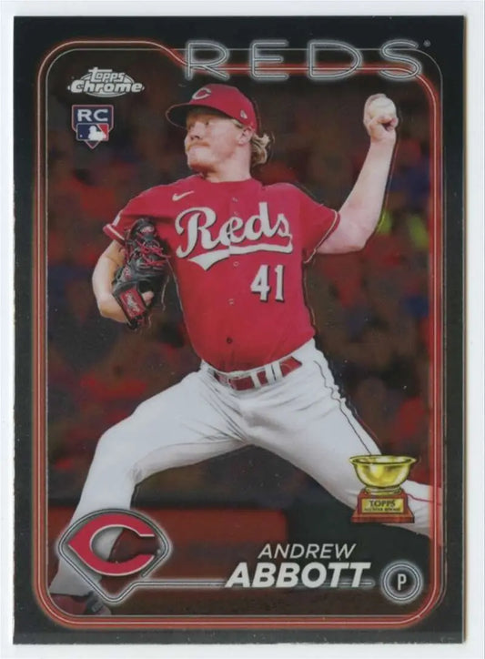 Andrew Abbott Cincinnati Reds pitcher card from 2024 Topps Chrome #154 NM-MT RC