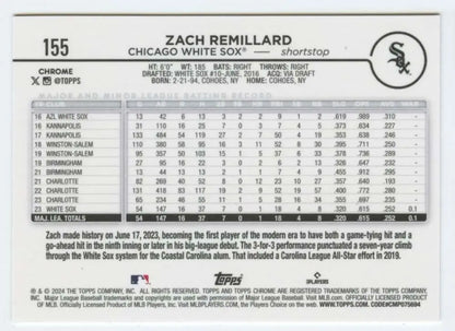 Zach Remillard Chicago White Sox baseball card statistics and performance data