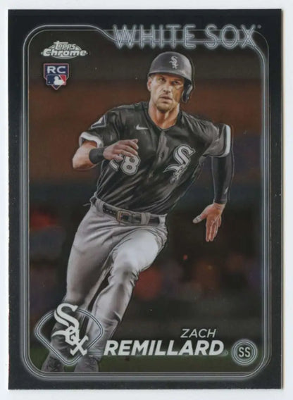 Baseball card of Zach Remillard, White Sox shortstop running the bases in black uniform