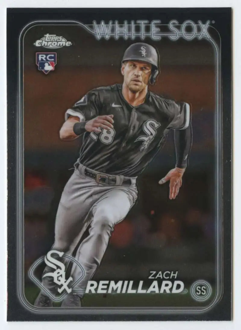 Baseball card of Zach Remillard running bases in Chicago White Sox black uniform