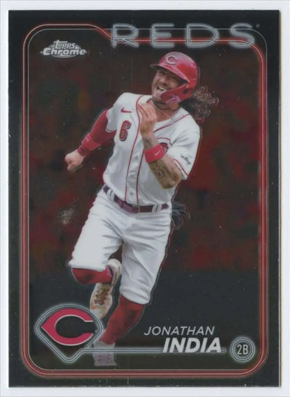 Jonathan India running pose on 2024 Topps Chrome #185 Cincinnati Reds Baseball Card