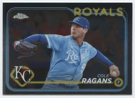 Cole Ragans baseball card in light blue uniform from 2024 Topps Chrome #186