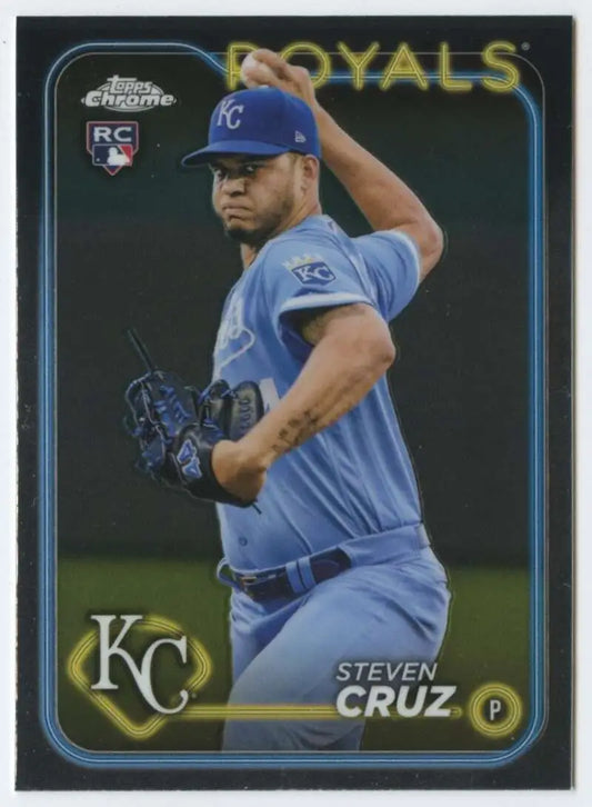 Baseball card of Steven Cruz, Kansas City Royals pitcher in light blue uniform