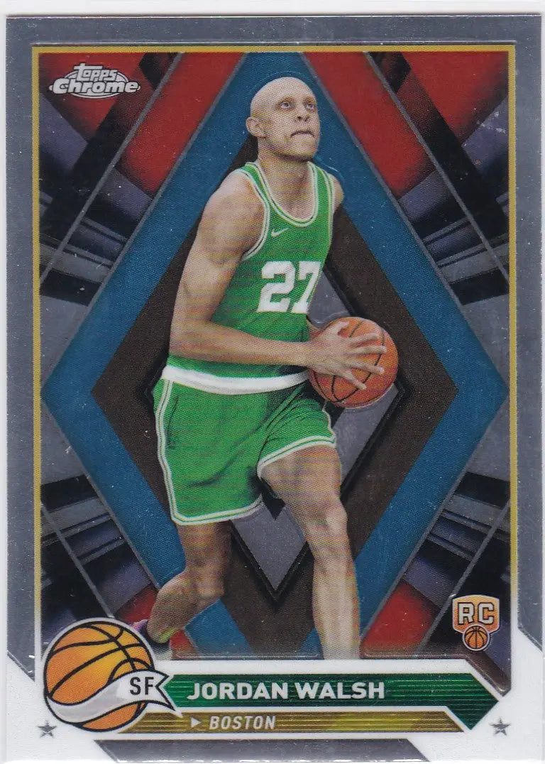 Basketball trading card of Jordan Walsh RC in Boston Celtics green jersey, Topps Chrome