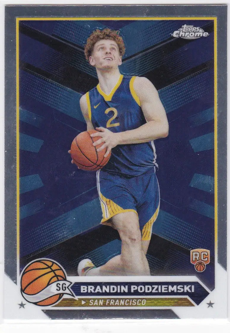 Basketball trading card of Brandin Podziemski RC in San Francisco Warriors uniform