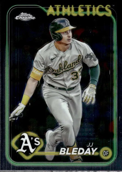 Baseball card of JJ Bleday in Oakland Athletics white and green uniform from Topps Chrome