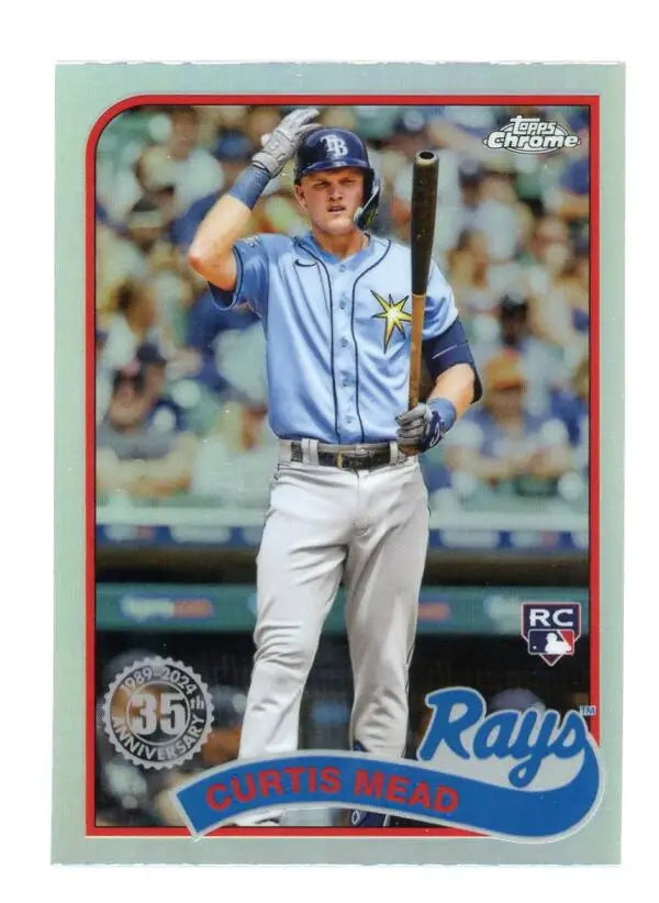 Curtis Mead Tampa Bay Rays player at bat in light blue jersey baseball card