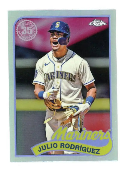 Julio Rodriguez Seattle Mariners 2024 Topps Chrome 1989 Baseball Card showing emotion