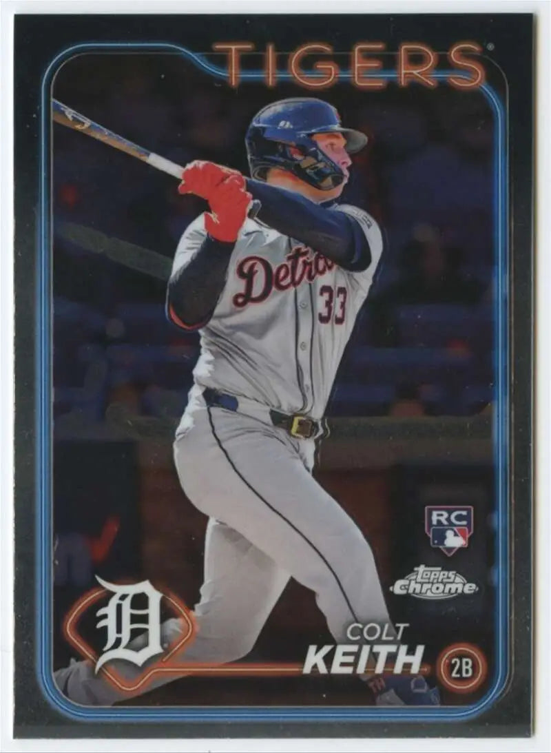 Colt Keith swinging bat in 2024 Topps Chrome Detroit Tigers baseball card