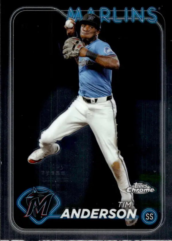 Tim Anderson throwing in light blue jersey on Miami Marlins baseball card