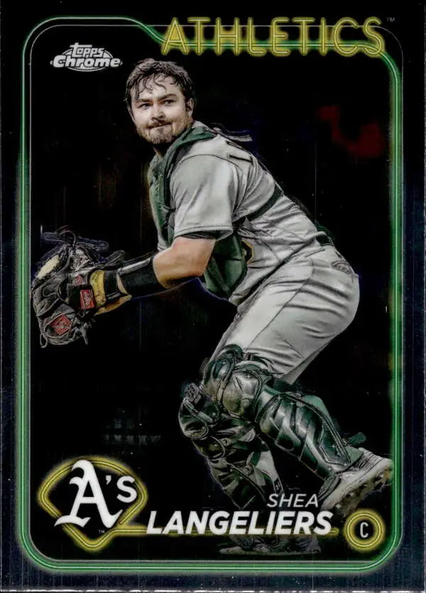 Shea Langeliers crouched in gray uniform on 2024 Topps Chrome baseball card