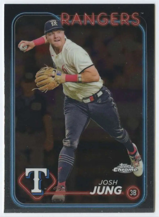 Texas Rangers Baseball Card of Josh Jung in fielding position from Topps Chrome