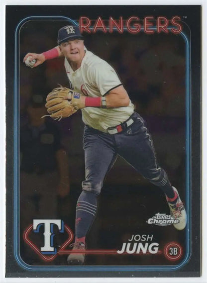 Josh Jung fielding for Texas Rangers on 2024 Topps Chrome #214 Baseball Card