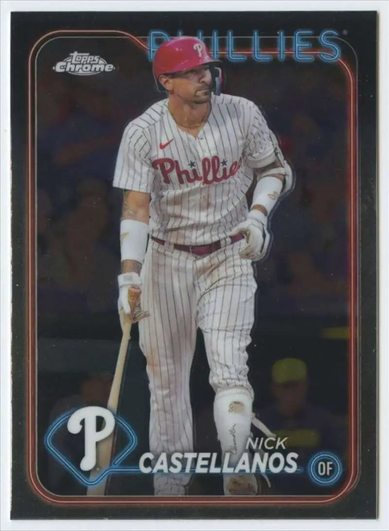 Baseball card of Nick Castellanos in pinstriped uniform, Topps Chrome design