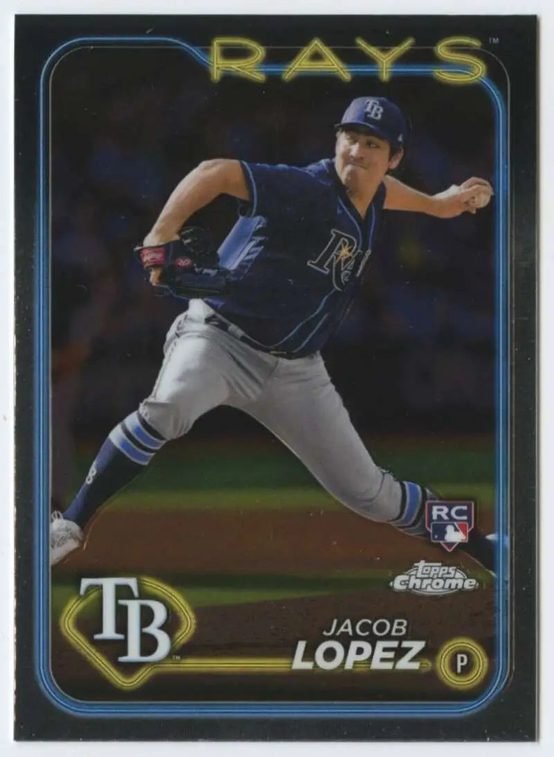 Tampa Bay Rays baseball card of Jacob Lopez pitching in navy blue uniform