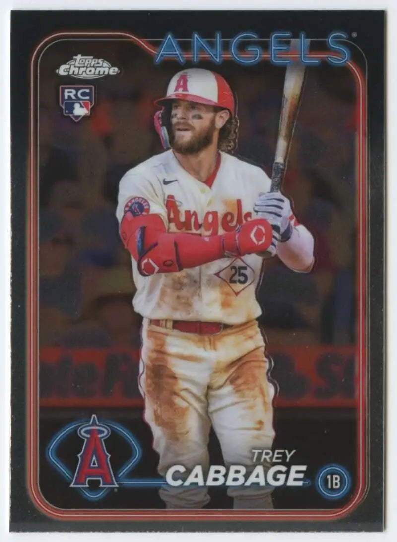 Baseball card of Trey Cabbage in Los Angeles Angels uniform at bat