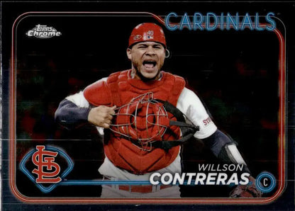 Willson Contreras intense emotion as St. Louis Cardinals catcher in red uniform