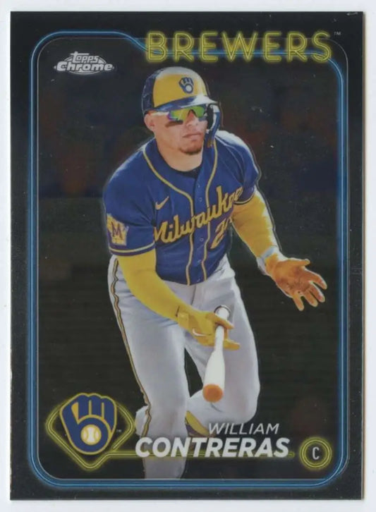 William Contreras Milwaukee Brewers baseball card in navy and yellow uniform